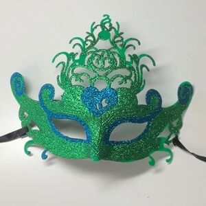 Elegant Green and Blue Glitter Face Masquerade Mask